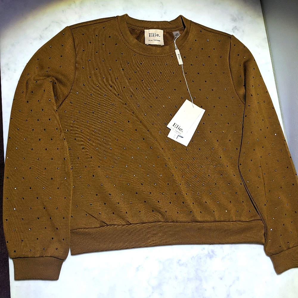 Elie Tahari Brown rhinestone Dot Sweater - Picture 2 of 9